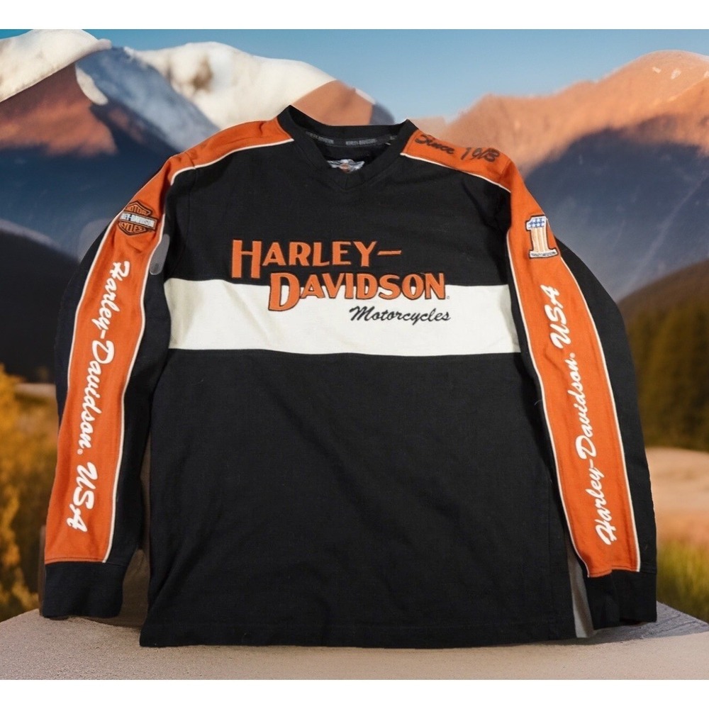 Harley Davidson Sweatshirt Mens M Black Motorcycle Long Sleeve Logo Excellent